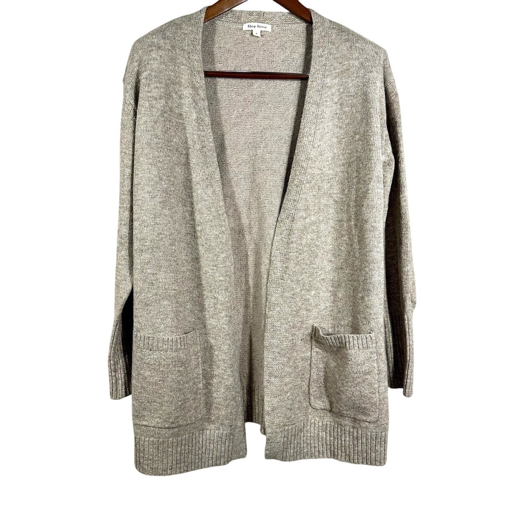 Shop‎ Stevie Womens Oatmeal Heather Open Front Cardigan Sweater Large Pockets